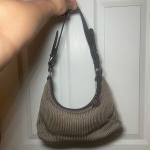The Sak Crochet Woven Shoulder Hand Bag In Brown Tan With Leather Accents